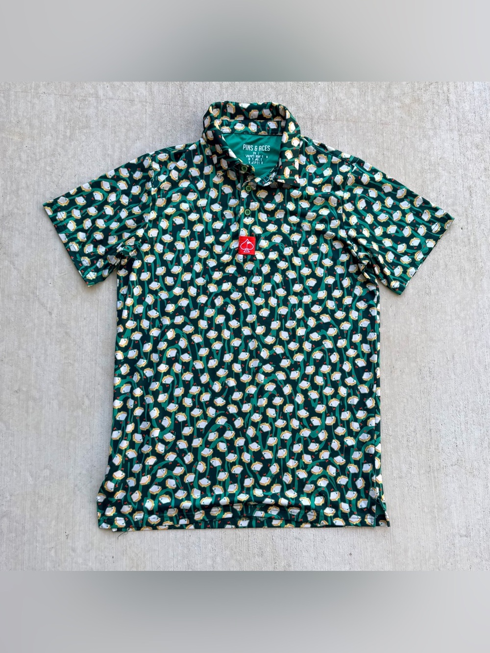 Pins And Aces Golf Polo Masters Pimento Cheese All Over Print Stretch